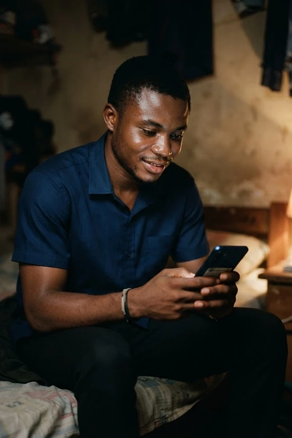 Photo of Thankgod holding his phone